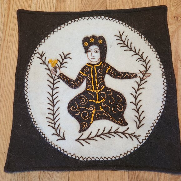 Boho Meditation Pillow Case Satin Silk Back Felt Goddess With Beads - Picture 5 of 15